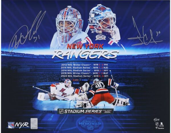 Igor Shesterkin & Henrik Lundqvist New York Rangers Autographed 16" x 20" Outdoor Stylized Photograph - Limited Edition of 24