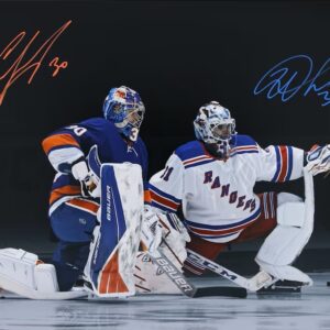 Igor Shesterkin New York Rangers & Ilya Sorokin New York Islanders Autographed 16" x 20" On One Knee Photograph