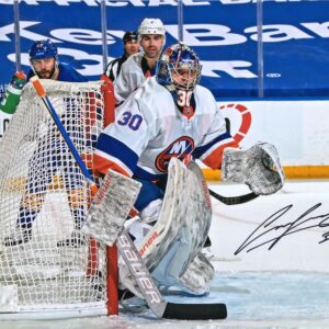 Ilya Sorokin New York Islanders Autographed 8" x 10" White Jersey in Net Photograph