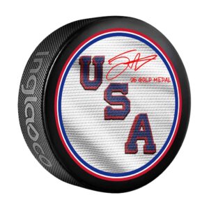 Jack Eichel Team USA Autographed 2026 Winter Olympics Hockey Puck with "26 Gold Medal" Inscription