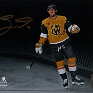 Jack Eichel Vegas Golden Knights Autographed 8" x 10" Gold Jersey Celebration Spotlight Photograph