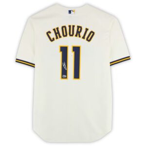 Jackson Chourio Milwaukee Brewers Autographed Cream Nike Replica Jersey