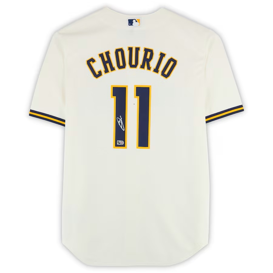 Jackson Chourio Milwaukee Brewers Autographed Cream Nike Replica Jersey