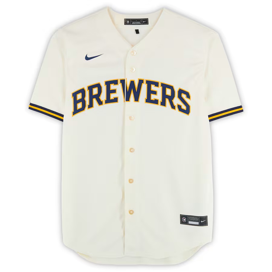 Jackson Chourio Milwaukee Brewers Autographed Cream Nike Replica Jersey - Image 2