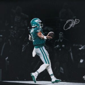 Jalen Hurts Philadelphia Eagles Autographed 16" x 20" 2023 Week 12 Walk-Off Overtime Touchdown Spotlight Photograph - Limited Edition of 99
