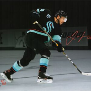 Jamie Oleksiak Seattle Kraken Autographed 11" x 14" Deep Sea Blue Jersey Shooting Spotlight Photograph - Limited Edition of 22
