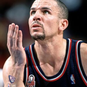 Jason Kidd New Jersey Nets Unsigned Hardwood Classics Free Throw Line Signature Routine Photograph