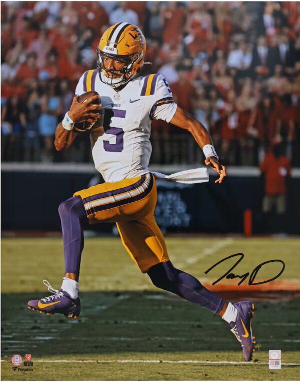 Jayden Daniels LSU Tigers Autographed 16" x 20" Running Photograph