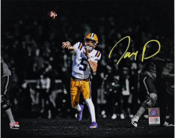 Jayden Daniels LSU Tigers Autographed 8" x 10" Throwing Spotlight Photograph