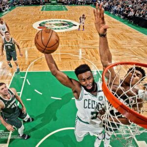 Jaylen Brown Boston Celtics Unsigned Game Three Dunk on Giannis Antetokounmpo Photograph
