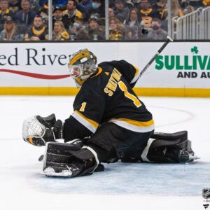 Jeremy Swayman Boston Bruins Unsigned Makes a Save on Goal Photograph