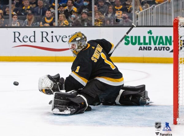 Jeremy Swayman Boston Bruins Unsigned Makes a Save on Goal Photograph