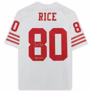 Jerry Rice San Francisco 49ers Autographed White Mitchell & Ness Replica Jersey with "HOF 2010" Inscription