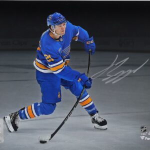 Jimmy Snuggerud St. Louis Blues Autographed 8" x 10" Blue Jersey Shooting the Puck Spotlight Photograph