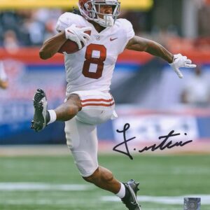 John Metchie Alabama Crimson Tide Autographed 8" x 10" White High Stepping Photograph