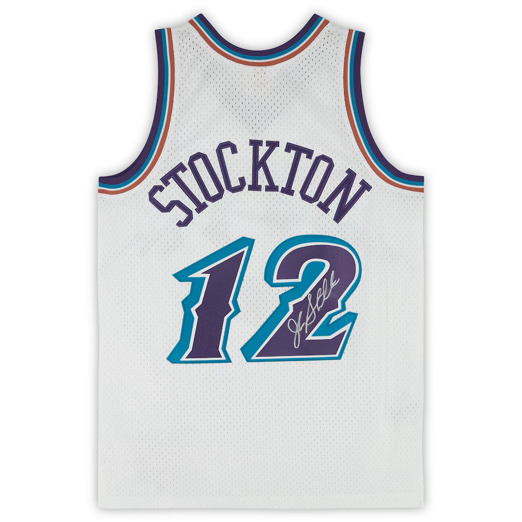 John Stockton Utah Jazz Autographed Mitchell & Ness 1996-97 White Swingman Jersey