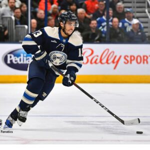 Johnny Gaudreau Columbus Blue Jackets Unsigned Skates with the Puck Photograph