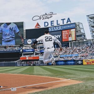 Juan Soto New York Yankees Autographed 16" x 20" Jump Onto Field Photograph