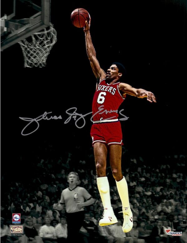 Julius Erving Philadelphia 76ers Autographed 11" x 14" Rising for Dunk Spotlight Photograph