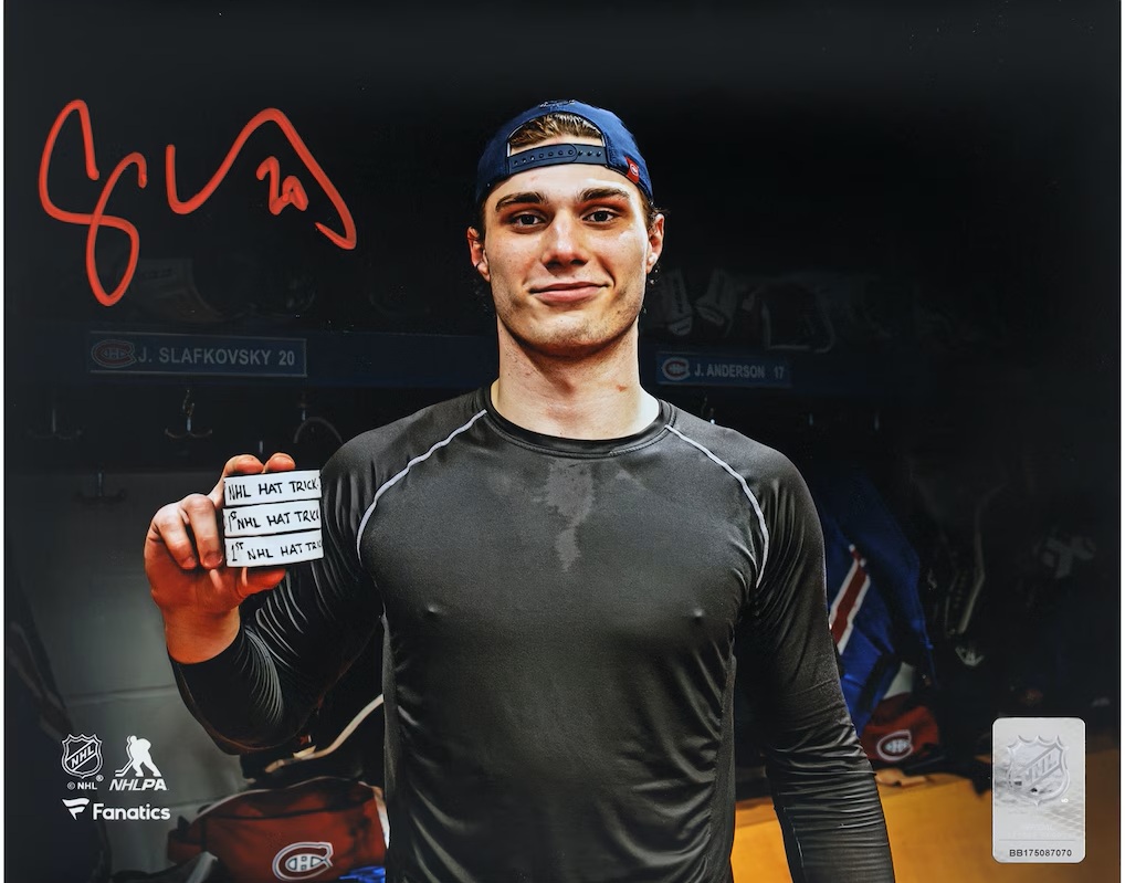 Juraj Slafkovsky Montreal Canadiens Autographed 8" x 10" First NHL Hat Trick Photograph