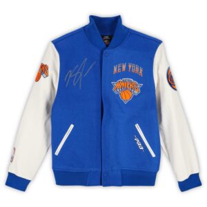 Karl-Anthony Towns New York Knicks Autographed Pro Standard 2024-25 City Edition Wool Varsity Full-Zip Jacket - Front Signed