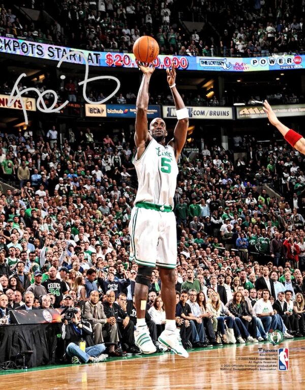 Kevin Garnett Boston Celtics Autographed 16" x 20" Shooting In White Photograph