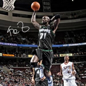 Kevin Garnett Minnesota Timberwolves Autographed 16" x 20" Hand Behind Head Dunking Photograph