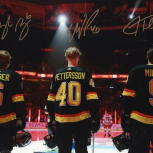 Brock Boeser, Elias Pettersson & JT Miller Vancouver Canucks Autographed 8x10 Photo