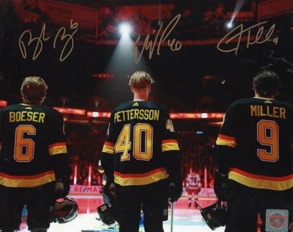 Brock Boeser, Elias Pettersson & JT Miller Vancouver Canucks Autographed 8x10 Photo