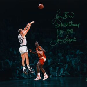 Larry Bird Boston Celtics Autographed 16" x 20" Shot Over Wilkins Green Spotlight Photograph with Multiple Inscriptions - Limited Edition of 33