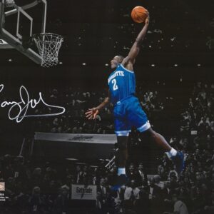 Larry Johnson Charlotte Hornets Autographed 11'' x 14'' 1992 NBA Dunk Contest Spotlight Photograph