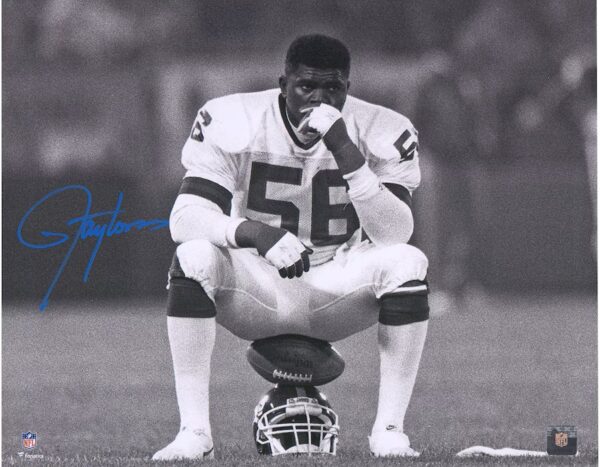 Lawrence Taylor New York Giants Autographed 16" x 20" Helmet Sit Photograph - Blue Ink