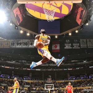 LeBron James Los Angeles Lakers Unsigned Dunk Against Houston Rockets Photograph