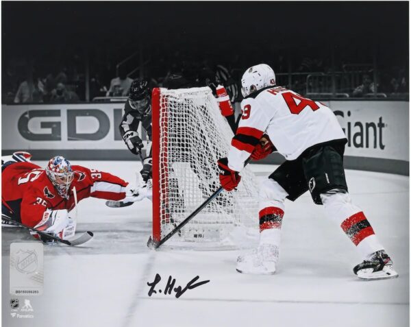 Luke Hughes New Jersey Devils Autographed 8" x 10" First NHL Goal Spotlight Photograph
