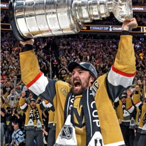 Mark Stone Vegas Golden Knights Unsigned 2023 Stanley Cup Champions Raising Cup Photograph