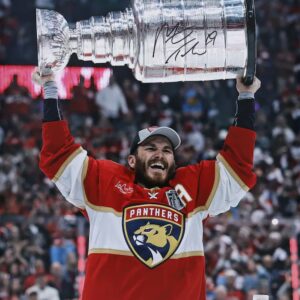 Matthew Tkachuk Florida Panthers Autographed 2024 Stanley Cup Champions 8" x 10" Raising Cup Photograph
