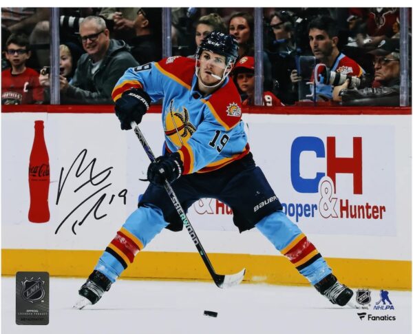 Matthew Tkachuk Florida Panthers Autographed 8" x 10" 2022-23 Reverse Retro Jersey with Puck Photograph