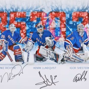 Mike Richter, Henrik Lundqvist and Igor Shesterkin New York Rangers Autographed 16" x 20" Stylized Photograph