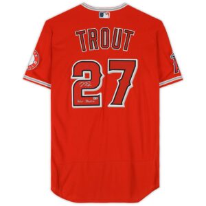 Mike Trout Los Angeles Angels Autographed Red Nike Authentic Jersey with "War Machine" Inscription