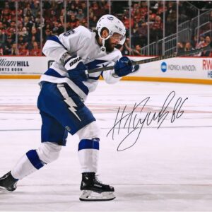 Nikita Kucherov Tampa Bay Lightning Fanatics Authentic Autographed 16" x 20" White Jersey Shooting Photograph