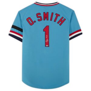 Ozzie Smith St. Louis Cardinals Autographed Light Blue Nike Cooperstown Collection Replica Jersey with "The Wizard" Inscription