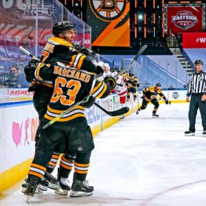 Patrice Bergeron Boston Bruins Unsigned 2020 Stanley Cup Playoffs Game 1 vs. Carolina Hurricanes Overtime Game-Winning Goal Celebration Photograph