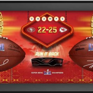 Patrick Mahomes & Travis Kelce Kansas City Chiefs Autographed Super Bowl LVIII Champions Duke Two Football Shadowbox