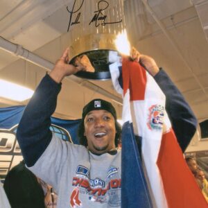 Pedro Martinez Boston Red Sox Autographed 16" x 20" Holding World Series Trophy Photograph