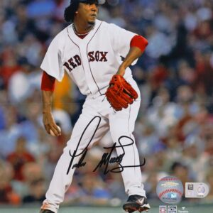 Pedro Martinez Boston Red Sox Autographed 8" x 10" Pitching in White Jersey Photograph