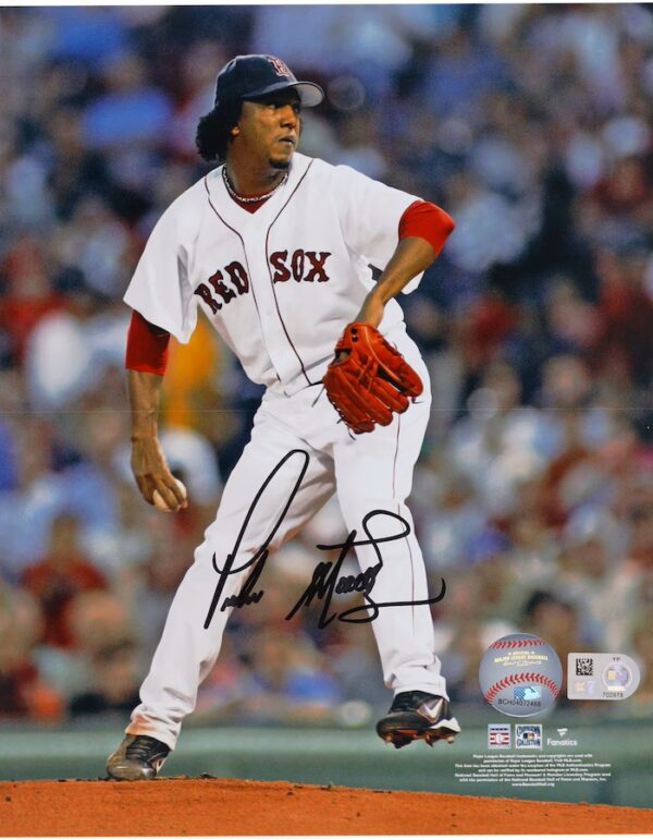 Pedro Martinez Boston Red Sox Autographed 8" x 10" Pitching in White Jersey Photograph