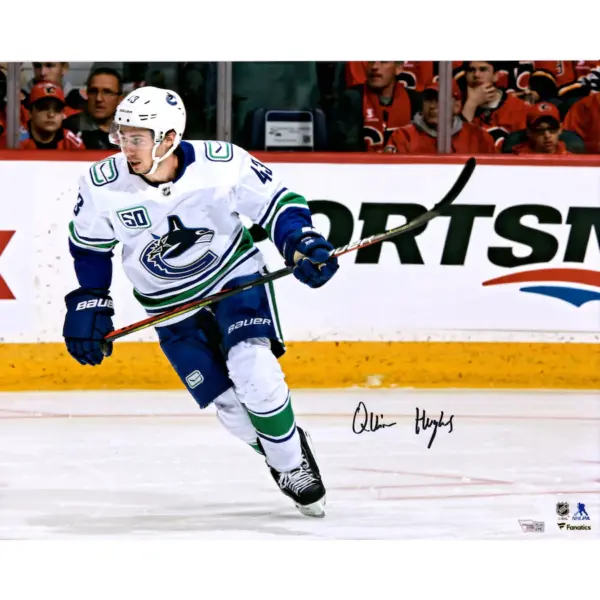 Quinn Hughes Vancouver Canucks Autographed 16" x 20" White Jersey Skating Photograph