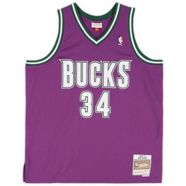 Ray Allen Milwaukee Bucks Autographed Purple Mitchell & Ness 2000-2001 Swingman Jersey - Image 2