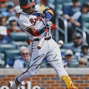 Ronald Acuña Jr. Atlanta Braves Autographed 16" x 20" White Hitting Photograph