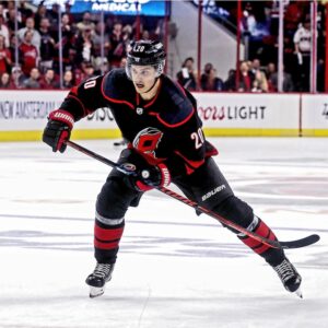 Sebastian Aho Carolina Hurricanes Unsigned Black Alternate Jersey Skating Photograph